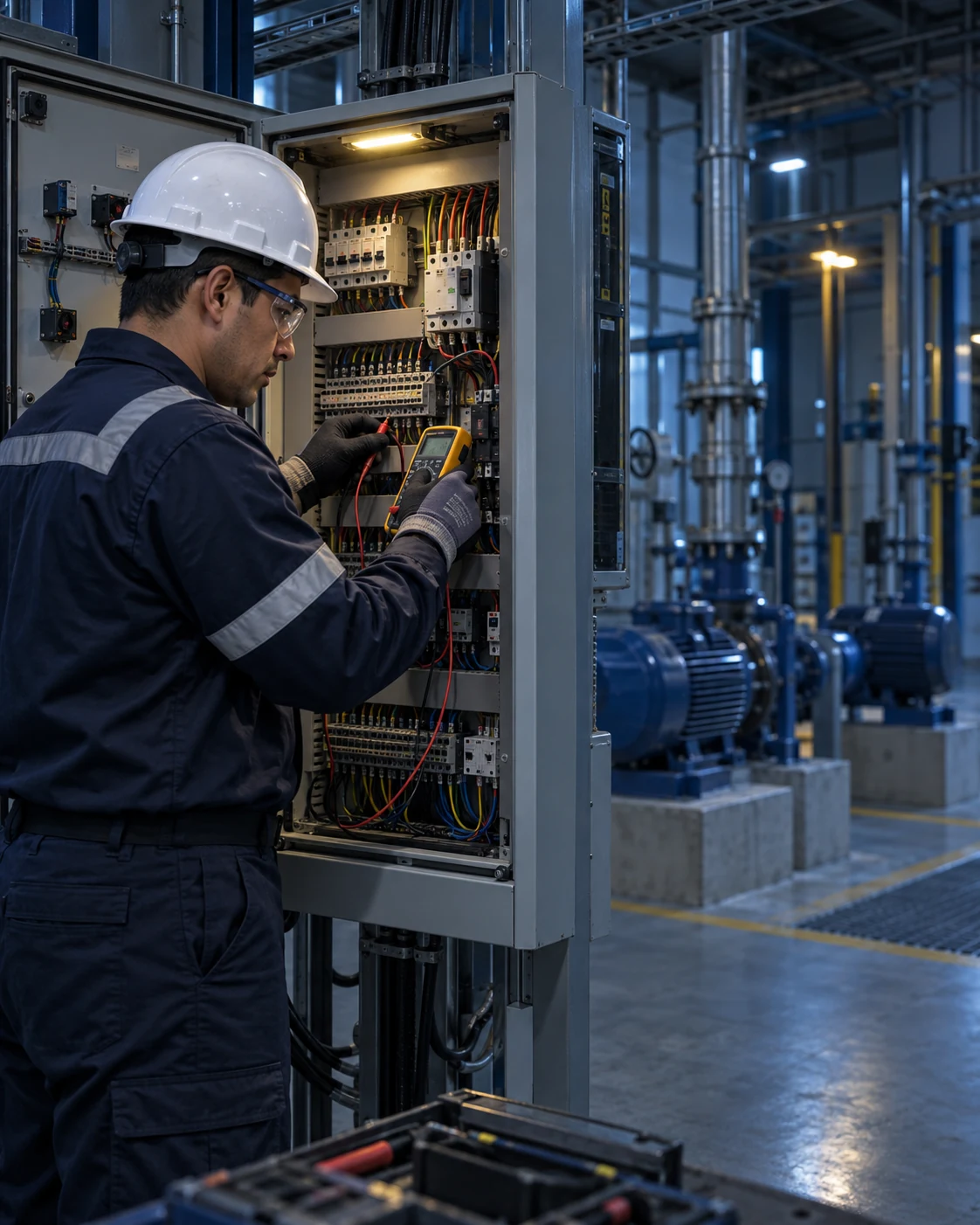 Técnico de SETDEL realizando diagnóstico eléctrico industrial